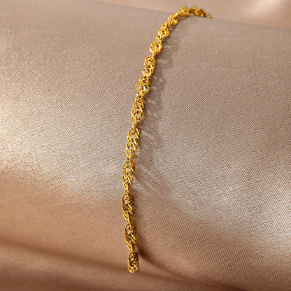 Gold Plated Chain Bracelet for Women Stainless Steel Singapore Water Wave Link Bracelet Twisted Ripple Layering Minimalist Dainty Wristband Adjustable Extension Extender Chain Light Luxury Elegant Fine Jewelry Gift for Her