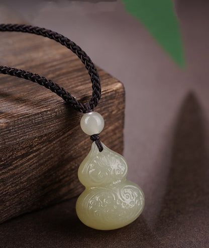 Natural Hetian Jade Wealth and Fortune Gourd Pendant Necklace | Men & Women Jade Amulet