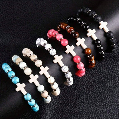 Cross Beaded Bracelets - Faith-Inspired Jewelry with Lava Rock, Turquoise, Tiger's Eye & More | Stylish & Spiritual Handcrafted Accessories