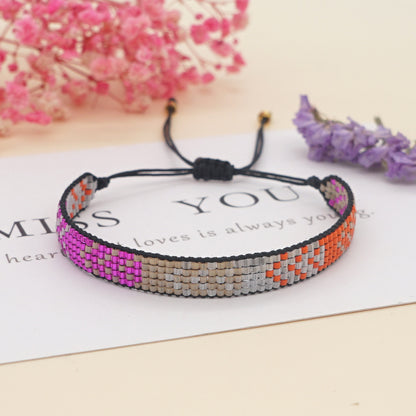 Colorful Heart Boho Friendship Bracelets — Handmade Woven Seed Bead Bracelet, Adjustable, Gift-Ready