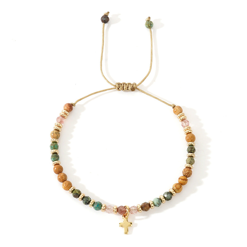 boho colored natural stone beaded bracelet – stylish, high-end braided wristband – adjustable, unique & fashionable accessory