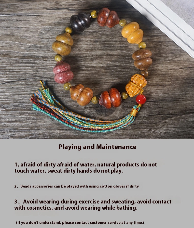 multi-wood gourd bead bracelet handmade lucky prayer beads | blessing bracelet for men & women