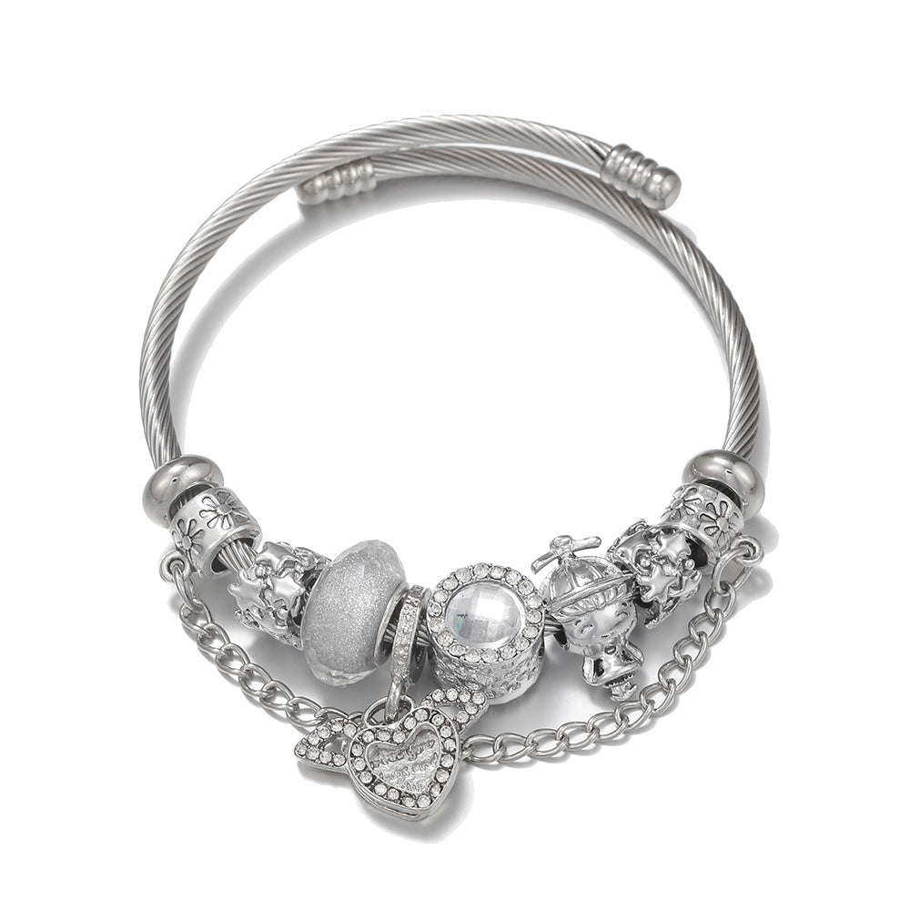 heart charm bracelet for women white cupid heart charm bangle stainless steel snake chain bracelet with angel wings crystal resin beads fairycore aesthetic jewelry gift for her