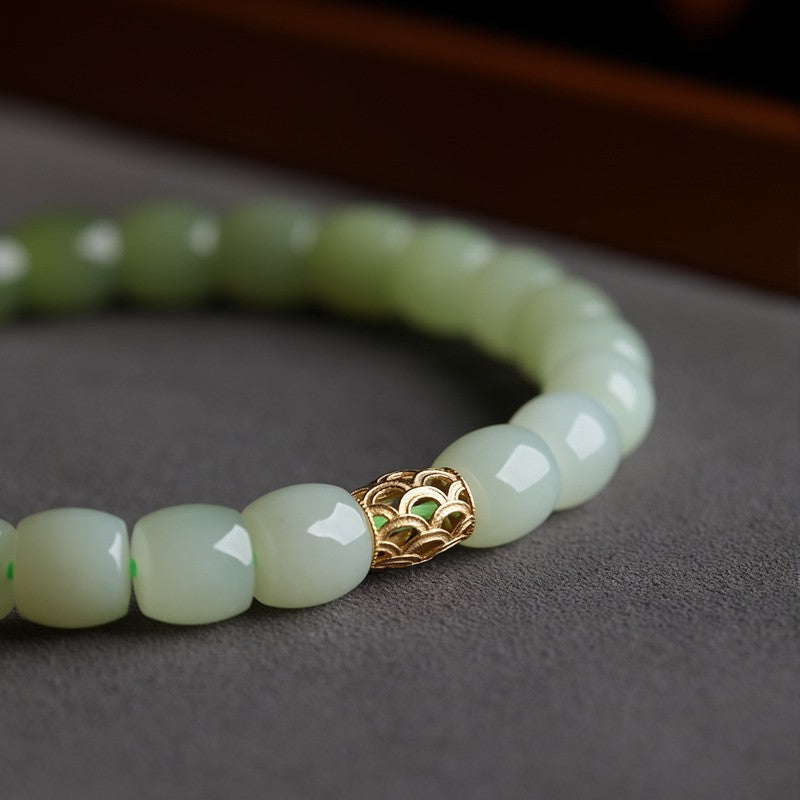 Natural Hetian Jade Beaded Bracelet for Women - Gradual Green Ombre Design - STAR8S