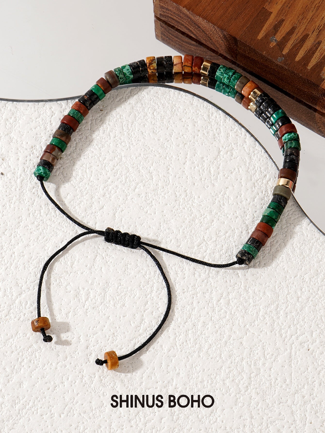 boho vintage adjustable bracelet for men & women – natural stones with hematite and brass accents - star8s