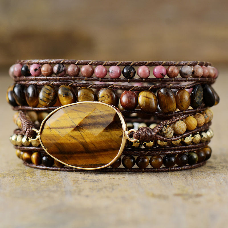 tiger eye leather wrap bracelet for women | multi-layered handmade bracelet - star8s