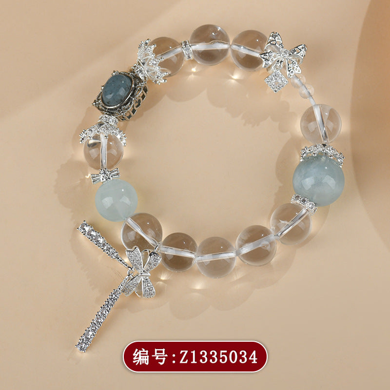 aquamarine crystal bracelet with butterfly charms | elegant women’s fashion jewelry
