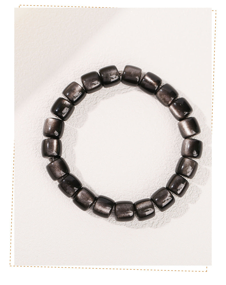 Obsidian Beaded Bracelet - Fashionable Unisex Cylinder Shape Gift Bracelet - STAR8S
