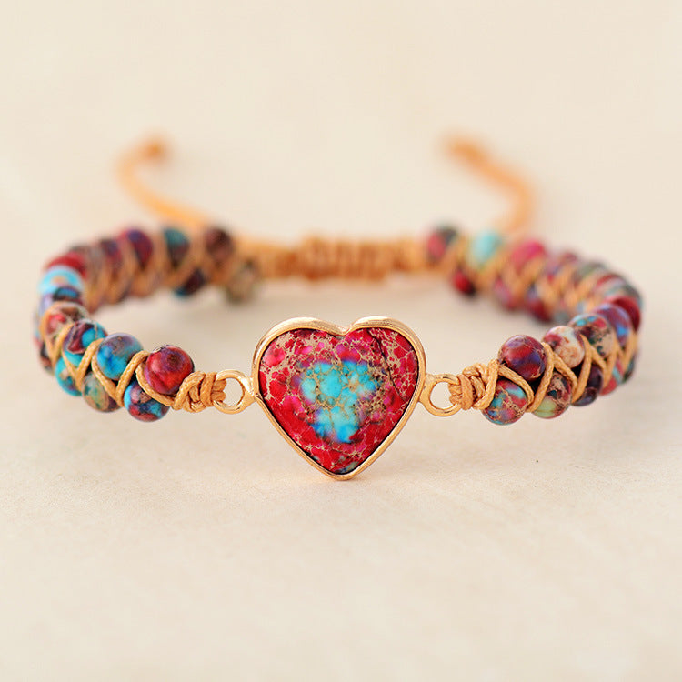 Emperor Stone Heart Shaped Double-Layer Braided Adjustable Bracelet - STAR8S