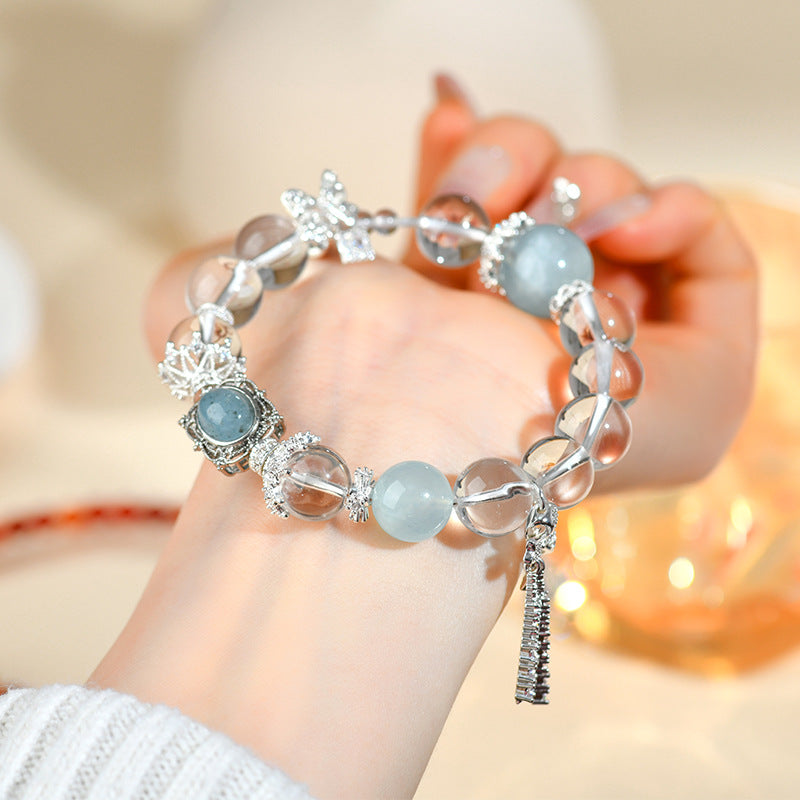 aquamarine crystal bracelet with butterfly charms | elegant women’s fashion jewelry