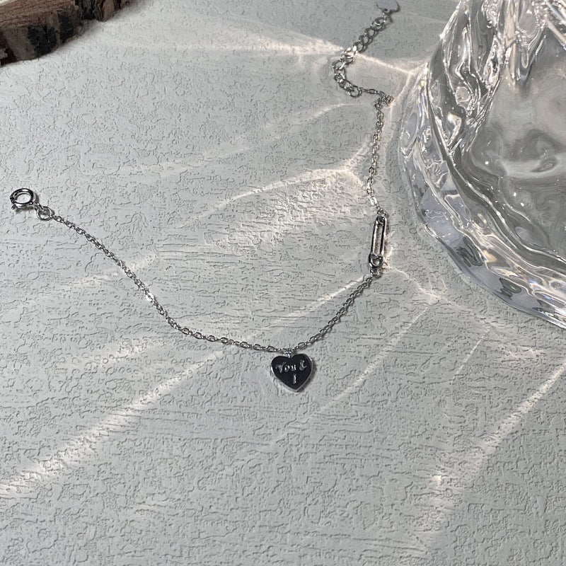 925 sterling silver 14k gold plated heart pin bracelet - elegant minimalist design