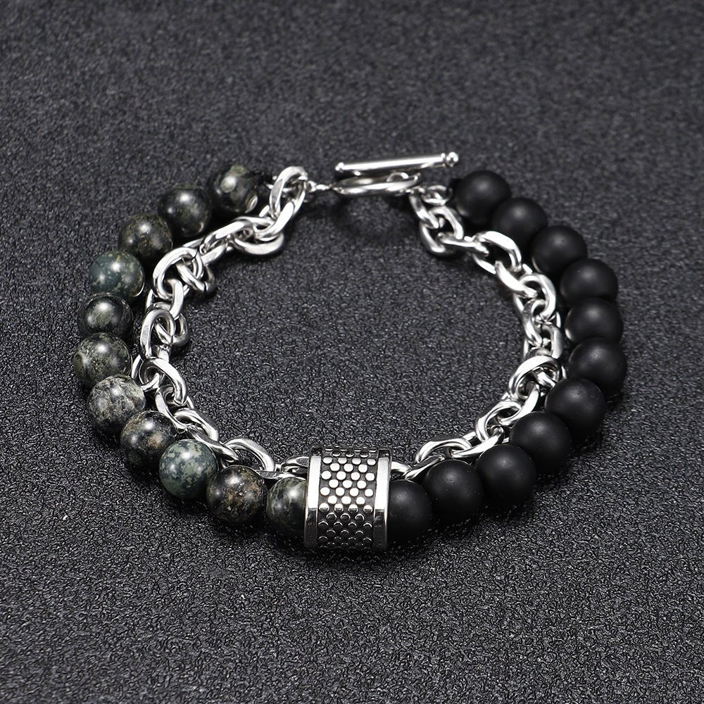 punk style matte tiger eye stone bracelet for men - unique natural stone beaded chain bracelet - star8s