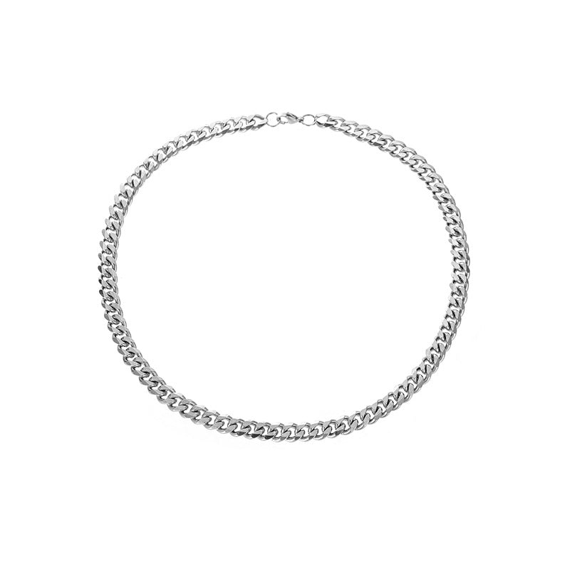 titanium steel cuban link chain necklace for men women unisex 8mm silver color 6-sided diamond cut curb link chain streetwear hip hop high street heavy duty necklaces