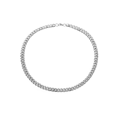 Titanium Steel Cuban Link Chain Necklace for Men Women Unisex 8mm Silver Color 6-Sided Diamond Cut Curb Link Chain Streetwear Hip Hop High Street Heavy Duty Necklaces