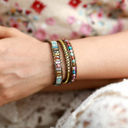 Imperial Jasper Boho Wrap Braided Leather Bracelet – Handmade 3 Wrap Natural Stone Bracelet - STAR8S