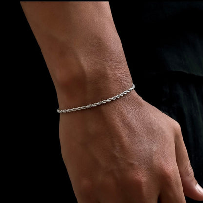 Minimalist Rope Chain Bracelet for Men Premium Stainless Steel Twisted Curb Link Wristband Waterproof Tarnish-Free Everyday Stackable Layering Cuff