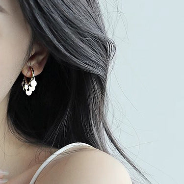 lightweight gold plated shimmering disc tassel hoop earrings gentle movement dainty dangle huggies comfortable everyday statement ear rings for sensitive ears