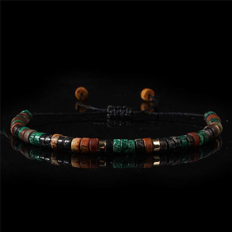 boho vintage adjustable bracelet for men & women – natural stones with hematite and brass accents - star8s