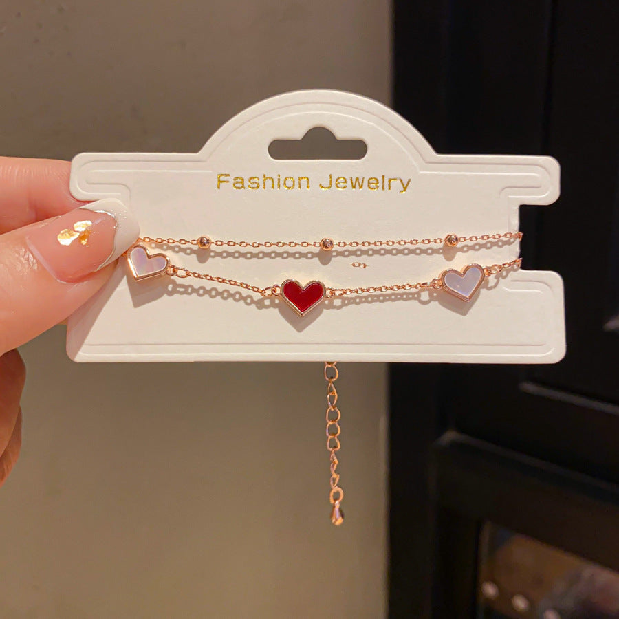 heart bracelet - double layered with heart pendant, fashionable adjustable jewelry, luxury vintage design - star8s