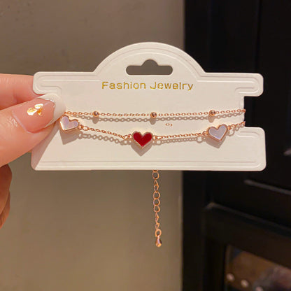 Heart Bracelet - Double Layered with Heart Pendant, Fashionable Adjustable Jewelry, Luxury Vintage Design - STAR8S