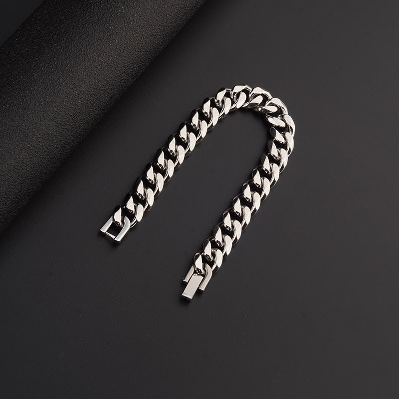 waterproof tarnish free titanium steel cuban chain bracelet heavy duty sleek fold over watch band clasp durable comfort fit industrial jewelry gift for him her