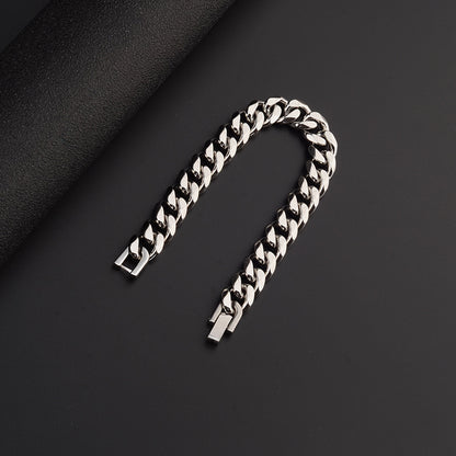 Waterproof Tarnish Free Titanium Steel Cuban Chain Bracelet Heavy Duty Sleek Fold Over Watch Band Clasp Durable Comfort Fit Industrial Jewelry Gift for Him Her