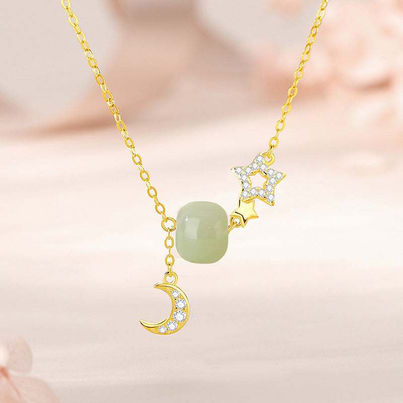 Real Jade Necklace - 925 Silver Star Moon Hetian Collarbone Chain | STAR8S