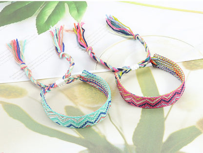 Boho Woven Friendship Bracelet – Wide Colorful Tassel Wristband, Adjustable Bohemian Bracelet