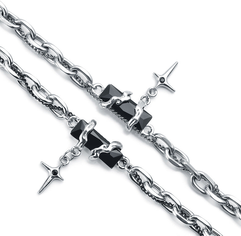 titanium steel black cubic zirconia cross chain bracelet for men women layered cable curb link wristband gothic punk cross charm jewelry eboy egirl y2k aesthetic gift