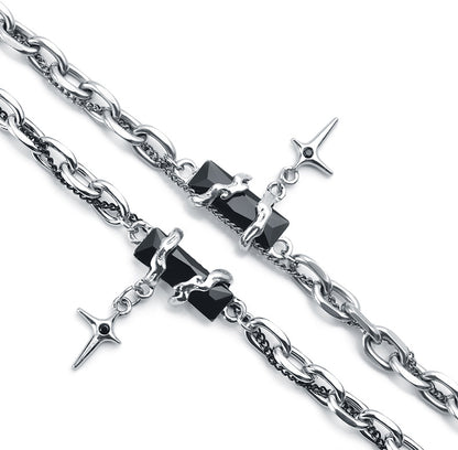 Titanium Steel Black Cubic Zirconia Cross Chain Bracelet for Men Women Layered Cable Curb Link Wristband Gothic Punk Cross Charm Jewelry Eboy Egirl Y2K Aesthetic Gift