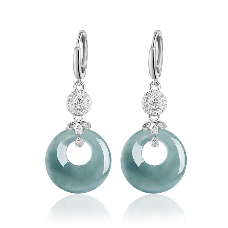 s925 silver natural jadeite jade ring blue water earrings – fashion women’s