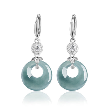 S925 Silver Natural Jadeite Jade Ring Blue Water Earrings – Fashion Women’s
