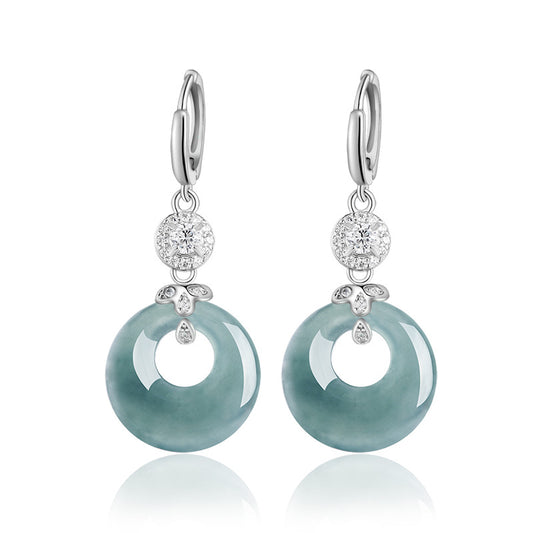 S925 Silver Natural Jadeite Jade Ring Blue Water Earrings – Fashion Women’s