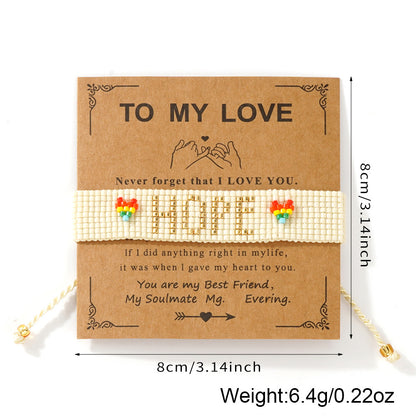 Boho Heart Friendship Bracelet – Handmade Woven Seed Bead HOPE Rainbow Letter Bracelet | Adjustable Bohemian Jewelry