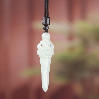 Jade Sword Pendant Necklace - Handcrafted Hetian Jade Magic Sword - Unisex