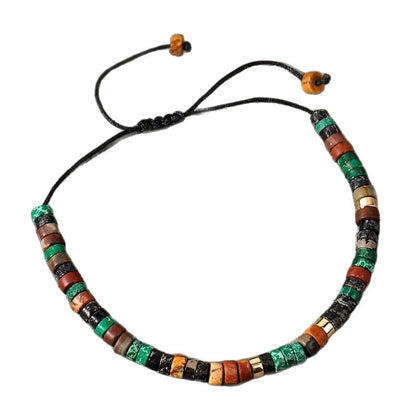 Boho Vintage Adjustable Bracelet for Men & Women – Natural Stones with Hematite and Brass Accents - STAR8S