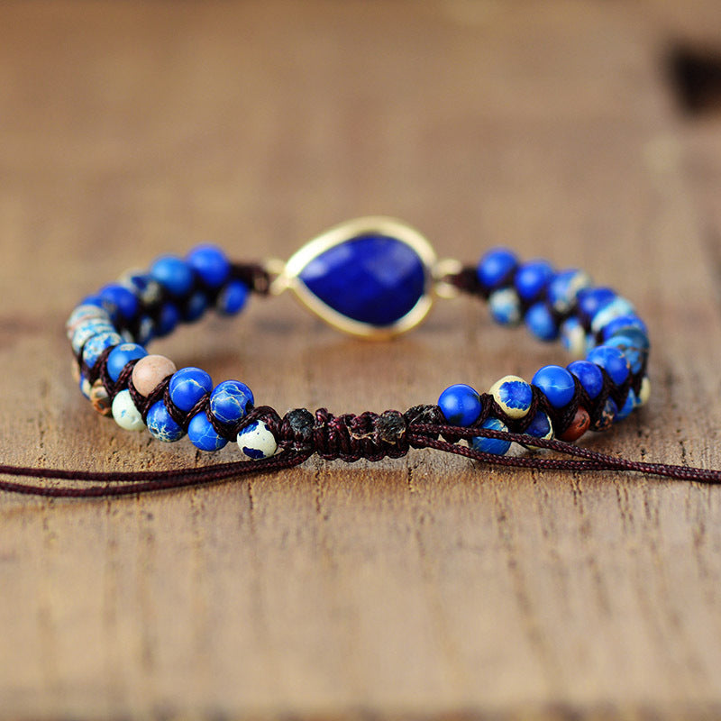 teardrop lapis lazuli natural stone handcrafted braided adjustable bracelet - star8s
