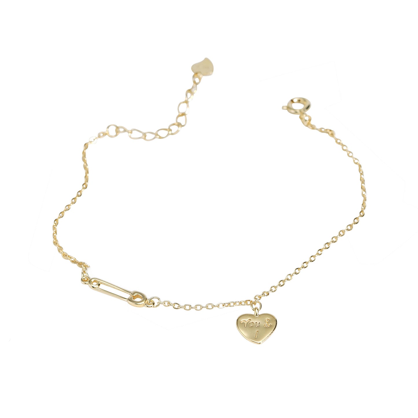 925 sterling silver 14k gold plated heart pin bracelet - elegant minimalist design