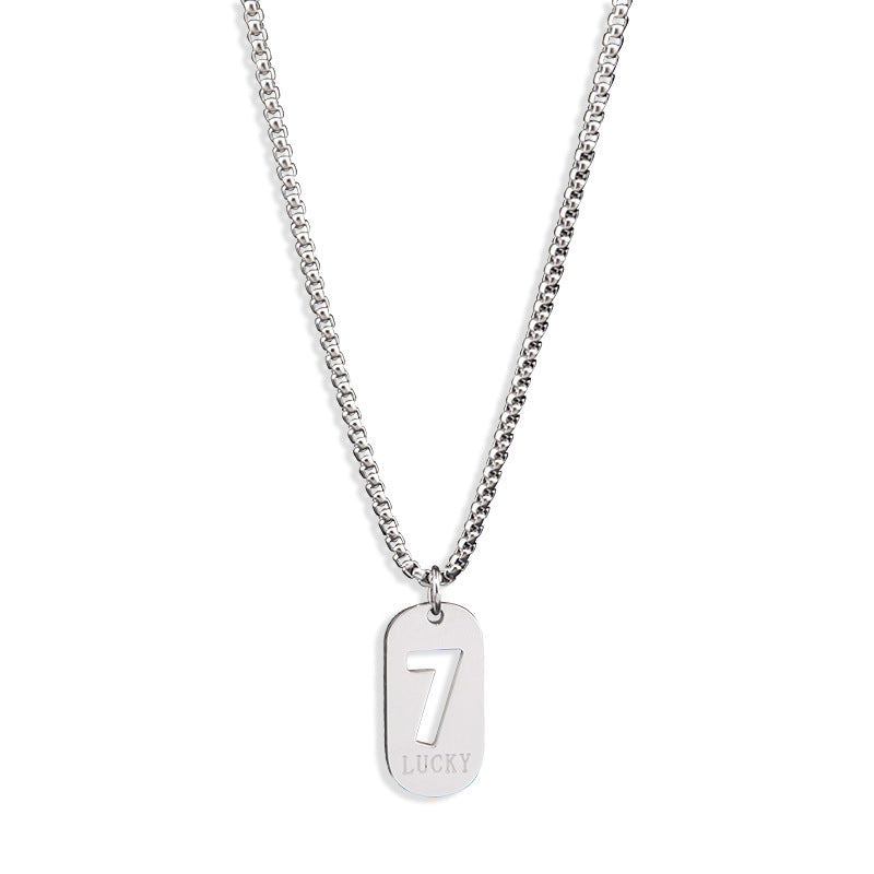 lucky number 7 pendant necklace for men women premium titanium steel dog tag nameplate hip hop punk streetwear jewelry long box chain sweater necklace gift