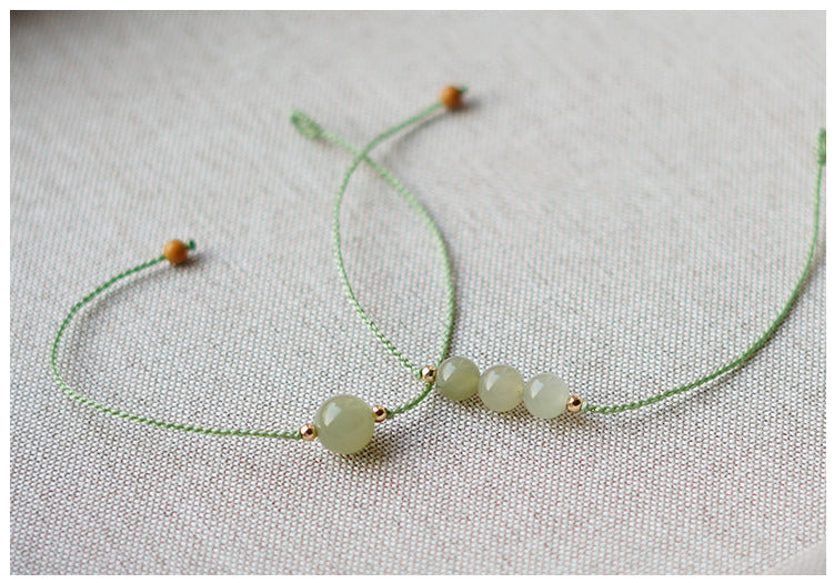 natural clear water gradient hetian jade handwoven braided anklet bracelet – elegant & simple jewelry