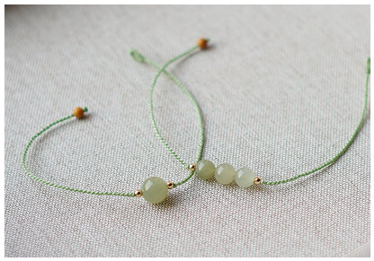 Natural Clear Water Gradient Hetian Jade Handwoven Braided Anklet Bracelet – Elegant & Simple Jewelry
