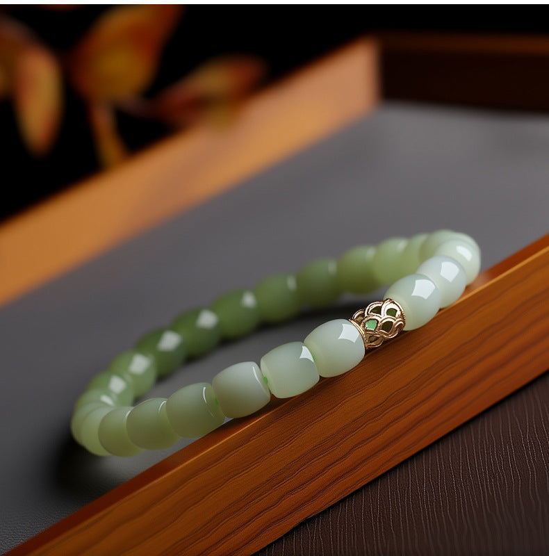 natural hetian jade beaded bracelet for women - gradual green ombre design - star8s