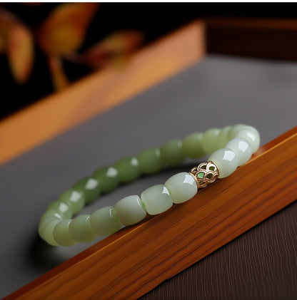 Natural Hetian Jade Beaded Bracelet for Women - Gradual Green Ombre Design - STAR8S
