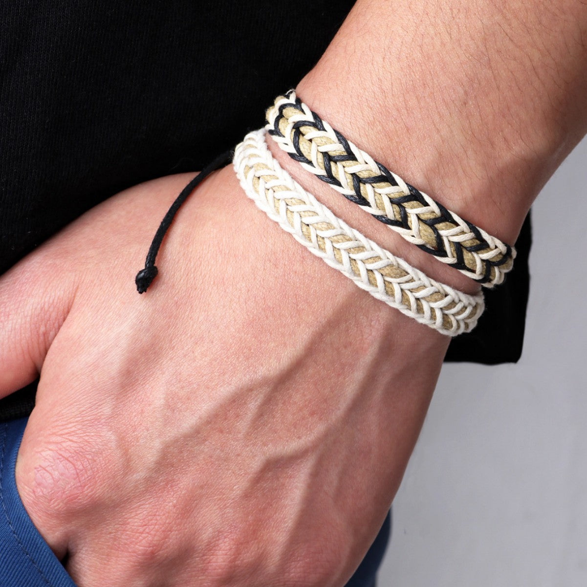 handmade braided cotton men’s bracelet – vintage boho woven wristband