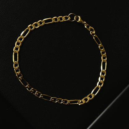 Sleek Tarnish Resistant Gold Tone Figaro Link Copper Bracelet High Polish Classic Italian Style Pattern Adjustable Comfort Fit Non-Fading Everyday Waterproof Hand Ornament