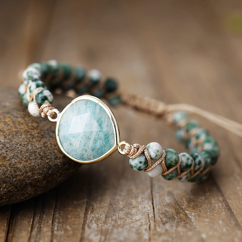 boho braided friendship bracelet with labradorite, black agate, tiger eye & amazonite - star8s