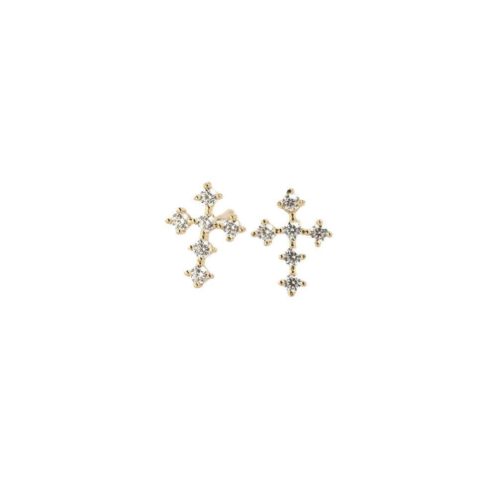 925 sterling silver 18k gold plated sparkling cross stud earrings - zircon mini studs - star8s