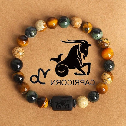 12 the Zodiac Signs Natural Stone Beaded Bracelet - Tiger Eye - STAR8S