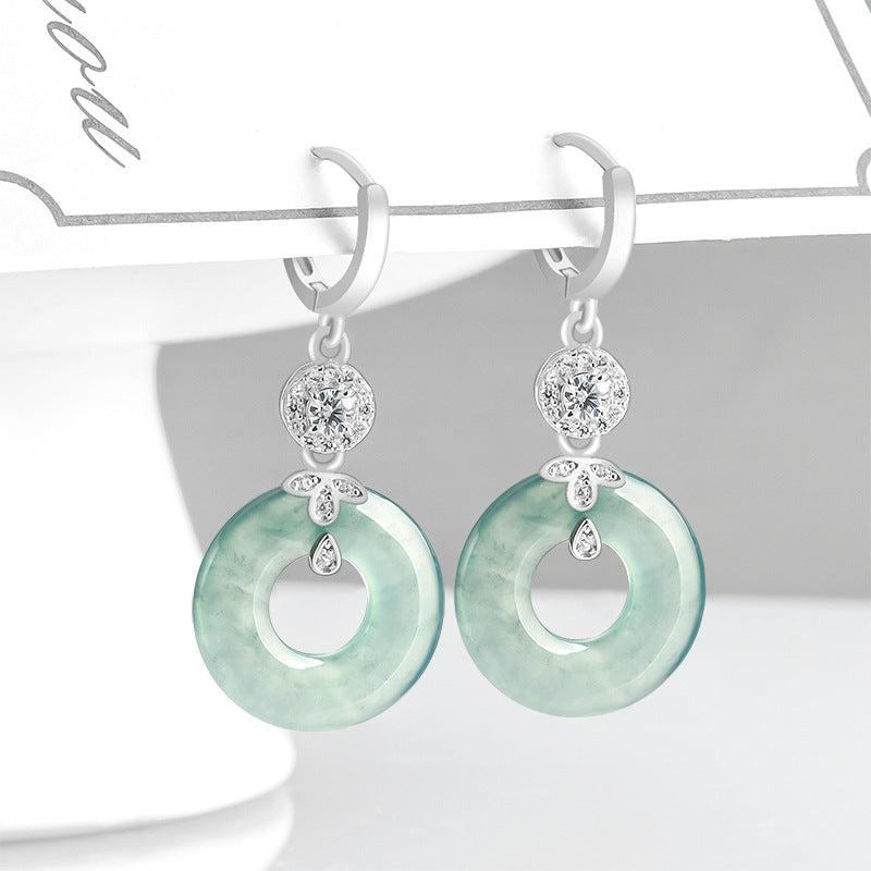 natural hetian jade blue water hoop earrings – ice seed jade with s925 silver