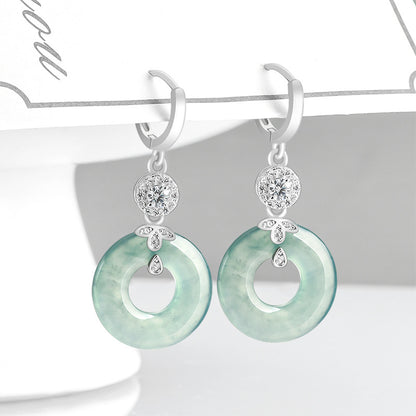 Natural Hetian Jade Blue Water Hoop Earrings – Ice Seed Jade with S925 Silver